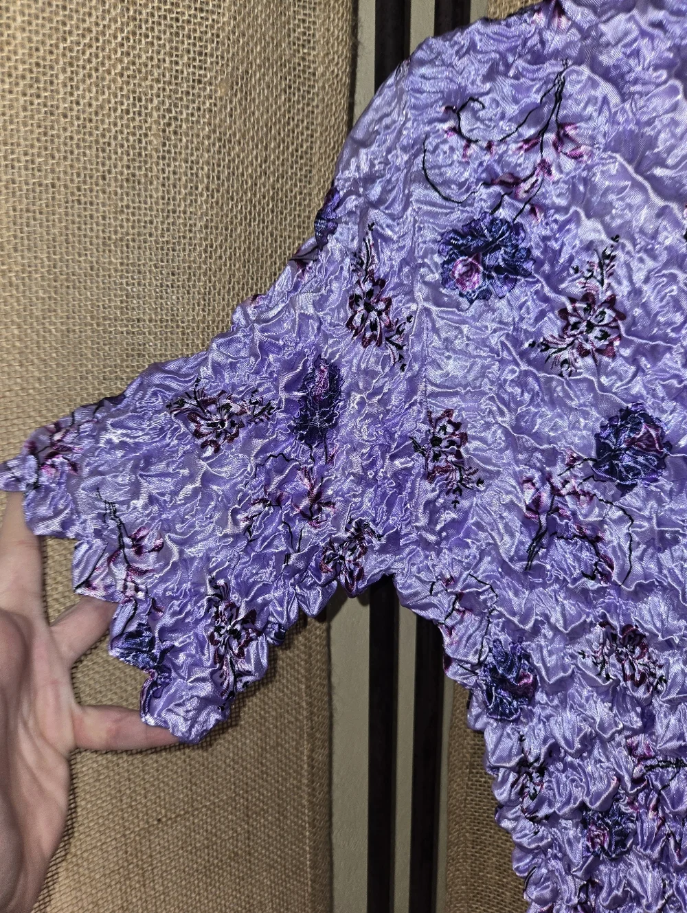 Vintage Y2K 2000s Lavender Floral Popcorn Bubble Stretchy Short Sleeve Top - Picture 3 of 8